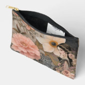 ロマンチックガーリーなヴィンテージフローラ抽象芸術コラージュ アクセサリーポーチ (見開き)