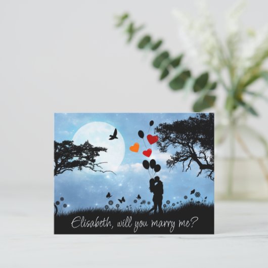 ロマンチックキスをするなカップルが私と結婚 ポストカード (スタンド正面)