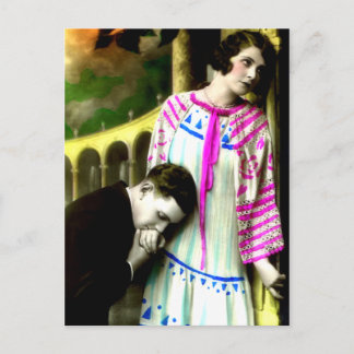 ロマンチックキスをするな男の女の手ヴィンテージ ポストカード