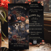 ロマンチックキスをするスケルトンQRコードゴシック結婚ズ 招待状