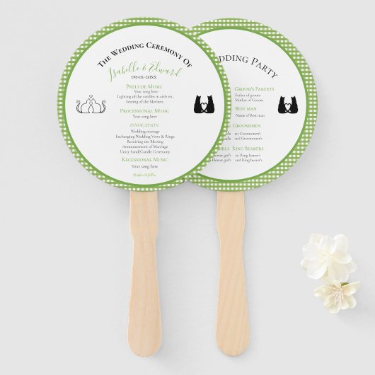 ロマンチックキャッツインラブグリーン結婚式 プログラム ハンドファン (正面&裏面)