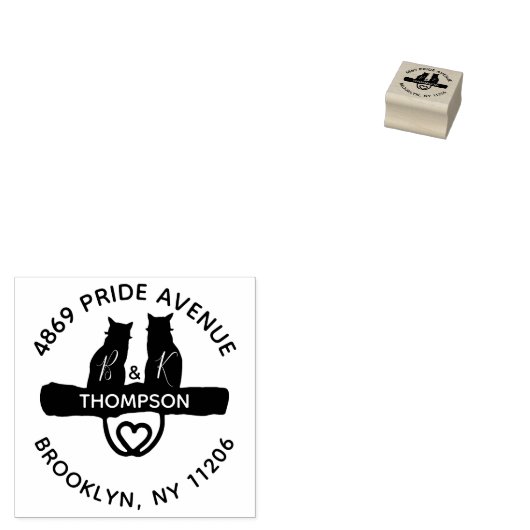 ロマンチックキャッツファミリー差出人住所ゴム印 ラバースタンプ (押印)