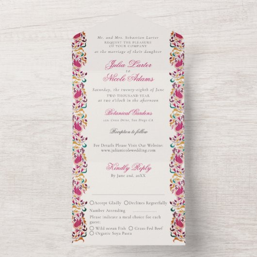 ロマンチッククラシカルパールスワンフローラフレ結婚ーム オールインワン招待状 (内側)