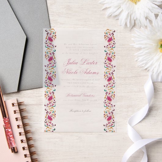 ロマンチッククラシカルパールスワンフローラフレ結婚ーム ベラム紙招待状 (ウェディング)