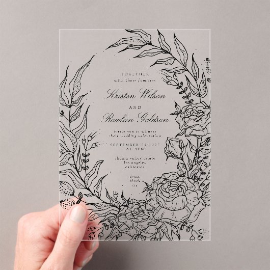 ロマンチッククラシックなフローラリース結婚ズ アクリル招待状 (インサイチュ (ポータブル))