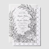 ロマンチッククラシックなフローラリース結婚ズ ベラム紙招待状 (オフセット (招待状))