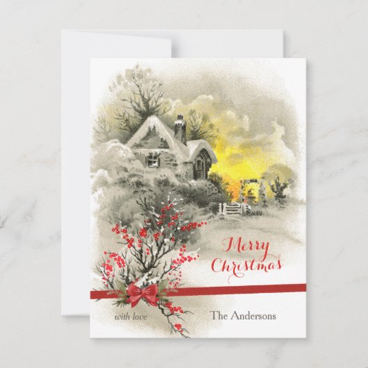 ロマンチッククラシックな冬のワンダーランドメリークリスマス シーズンカード (正面)