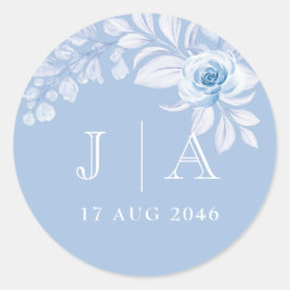 ロマンチッククラシックシックなフローラブルーのシール&ラベル ラウンドシール