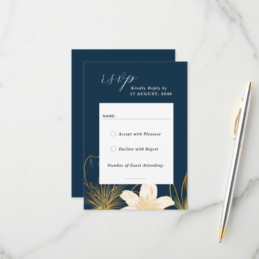 ロマンチッククラシックシックフローラRSVP応答カード 出欠カード (正面/裏面インサイチュ)