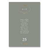 ロマンチッククラシックセージ緑金ゴールドモノグラム結婚ズ テーブルナンバー (裏面)