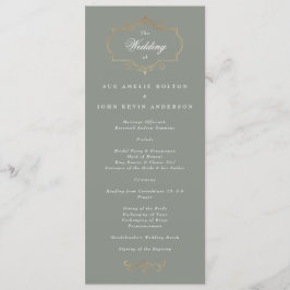 ロマンチッククラシックセージ緑金ゴールドモノグラム結婚ズ プログラム