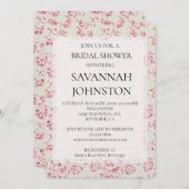 ロマンチッククリームピンクグリッターフローラブライダルシャワー 招待状 (正面/裏面)