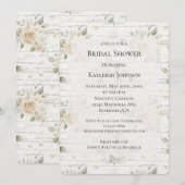ロマンチッククリームホワイトフローラボホブライダルシャワー 招待状 (正面/裏面)