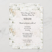 ロマンチッククリームホワイトフローラボホ誕生日 招待状 (正面/裏面)