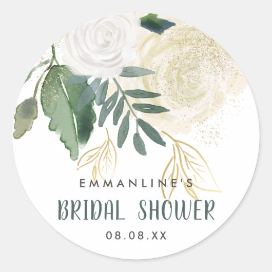 ロマンチックグリッターバラブライダルシャワー ラウンドシール (正面)