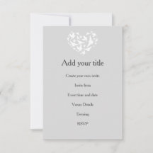 ロマンチックグレーウィズハートズアンドバードズ招待状