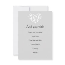 ロマンチックグレーウィズハートズアンドバードズ招待状