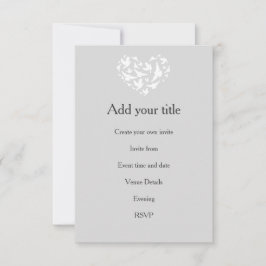 ロマンチックグレーウィズハートズアンドバードズ招待状 招待状