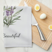 ロマンチックグレーパープルラベンダーフローラブライダルシャワー キッチンタオル (四つ折り)