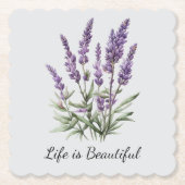 ロマンチックグレーパープルラベンダーフローラブライダルシャワー ペーパーコースター (正面)