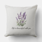 ロマンチックグレーパープルラベンダーフローラ クッション (正面)