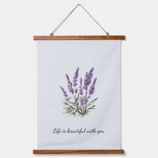 ロマンチックグレーパープルラベンダーフローラ 吊り下げ型タペストリー (正面)