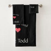 ロマンチックコーラルアンドブラックグリッターハート バスタオルセット (インサイチュ)