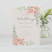 ロマンチックコーラルピーチクリームアンドセージグリーンフローラ 招待状 (スタンド正面)