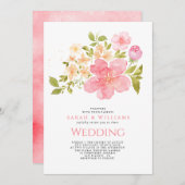 ロマンチックコーラルピーチフラワーズフローラ結婚ボホズ 招待状 (正面/裏面)