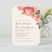 ロマンチックコーラルプオーニーズオン金ゴールド結婚式招待状 招待状 (スタンド正面)