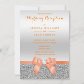 ロマンチックコーラルボウシルバーグリッター披露宴 招待状 (正面)