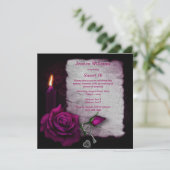 ロマンチックゴシックバラ、ろうそく、鍵&ロックスイート16 招待状 (スタンド正面)