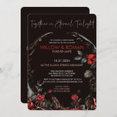 ロマンチックゴシックレッド&ブラックバラ結婚ズ 招待状 (正面/裏面)