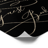 ロマンチックゴールドカリグラフィーブラックゲストブックポスター ポスター (角)