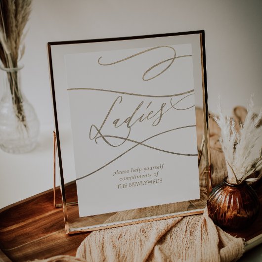 ロマンチックゴールドカリグラフィーレディーストイレサイン ポスター