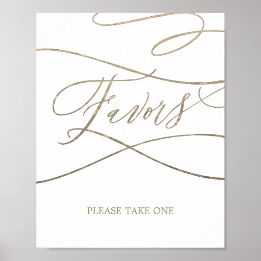 ロマンチックゴールドカリグラフィー結婚式ギフトサイン ポスター (正面)