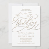 ロマンチックゴールドQRコードオールインワンウェディング 招待状 (正面)