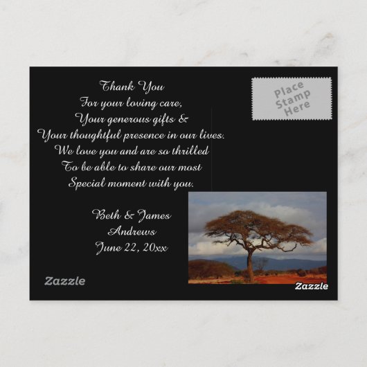 ロマンチックサファリアフリカブライダルサンキューカード ポストカード (裏面)