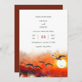 ロマンチックサマーシーガルホライゾンアートビーチ結婚式 招待状 (正面/裏面)