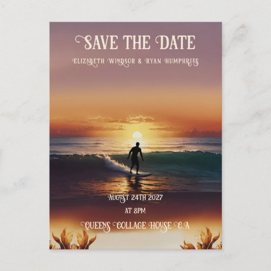 ロマンチックサンセットビーチシーンとトロピカルエレガンス ポストカード (正面)