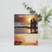 ロマンチックサンセットビーチシーンとトロピカルエレガンス ポストカード (スタンド正面)