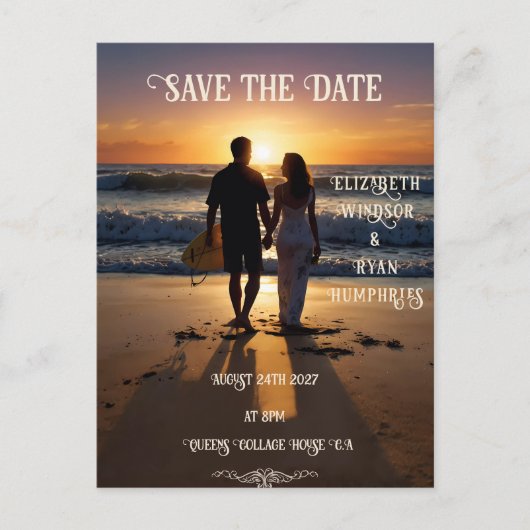 ロマンチックサンセットビーチシーンとトロピカルエレガンス ポストカード (正面)