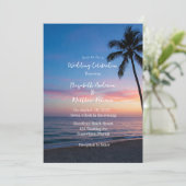 ロマンチックサンセットビーチ結婚式お祝い 招待状 (スタンド正面)