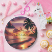 ロマンチックサンセットビーチ結婚式 ペーパープレート (パーティー)