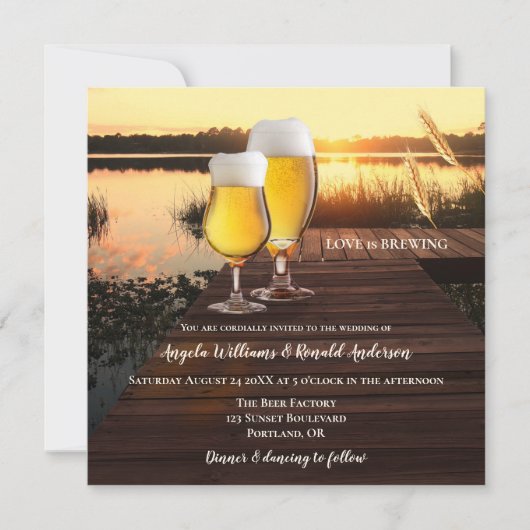 ロマンチックサンセットビール結婚式招待状 招待状 (正面)