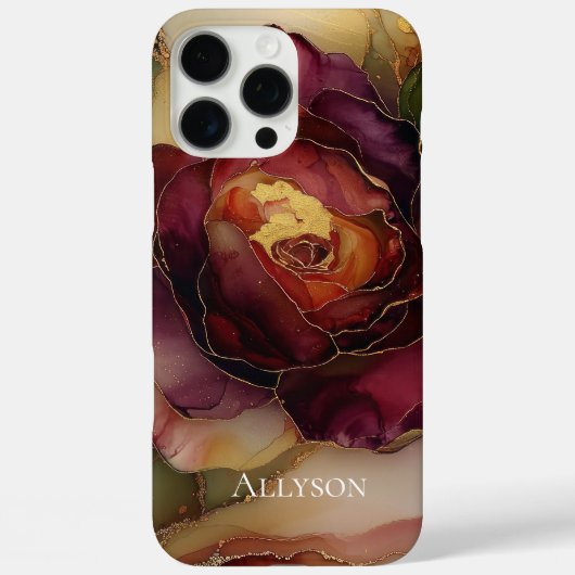 ロマンチックシックバラレッドブルゴーニュ金ゴールドフローラ Case-Mate iPhoneケース (裏面)