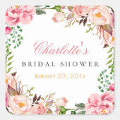 ロマンチックシックフローラリース結婚ズブライダルシャワー スクエアシール (正面)