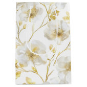 ロマンチックシック金ゴールドホワイトフローラブライダルシャワー ミディアムペーパーバッグ (正面)