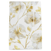 ロマンチックシック金ゴールドホワイトフローラブライダルシャワー ミディアムペーパーバッグ (裏面)