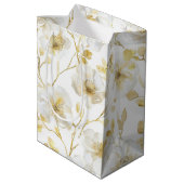ロマンチックシック金ゴールドホワイトフローラブライダルシャワー ミディアムペーパーバッグ (裏面アングル)
